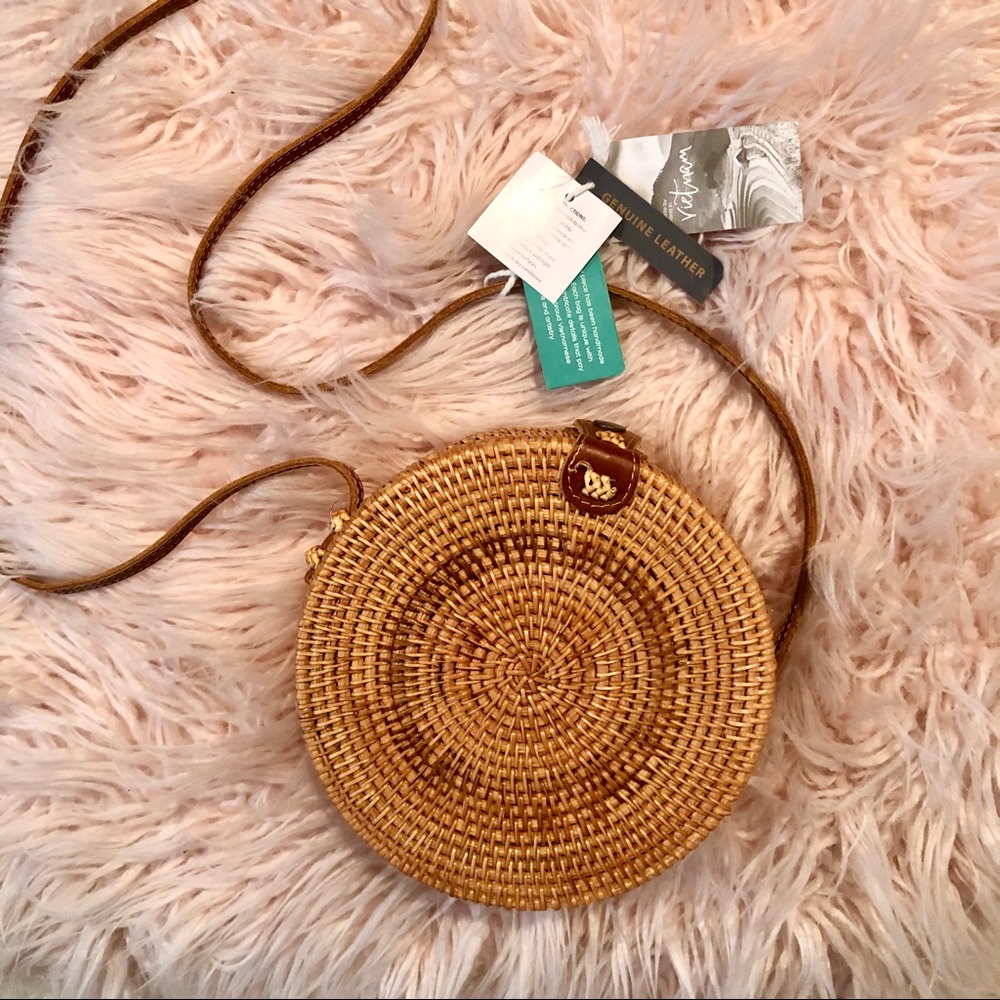 Hand woven rattan straw bag (NWT)